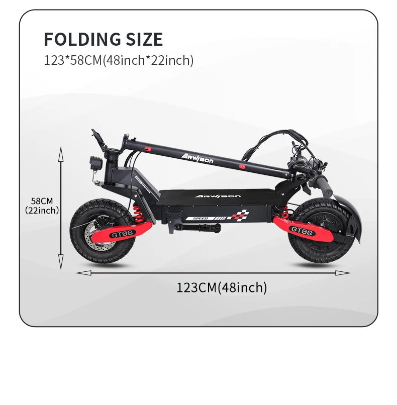 Arwibon GT06 1200W Foldable E-Scooter for Adults -
Max Speed 25MPH, 
48V 13AH/23.4AH, 11"Off-Road Tires