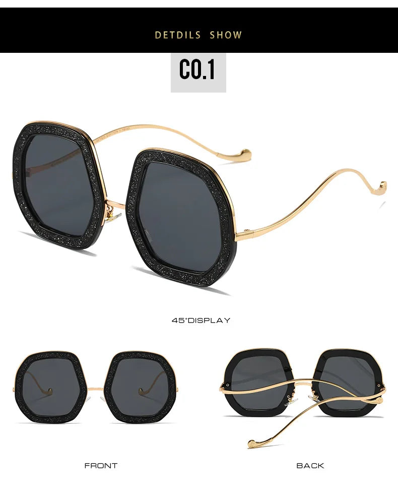 Oversized Polygon Sunglasses Women 2022 Luxury Diamond Shiny Crystal 
Men Shade Hipster Party Eyewear