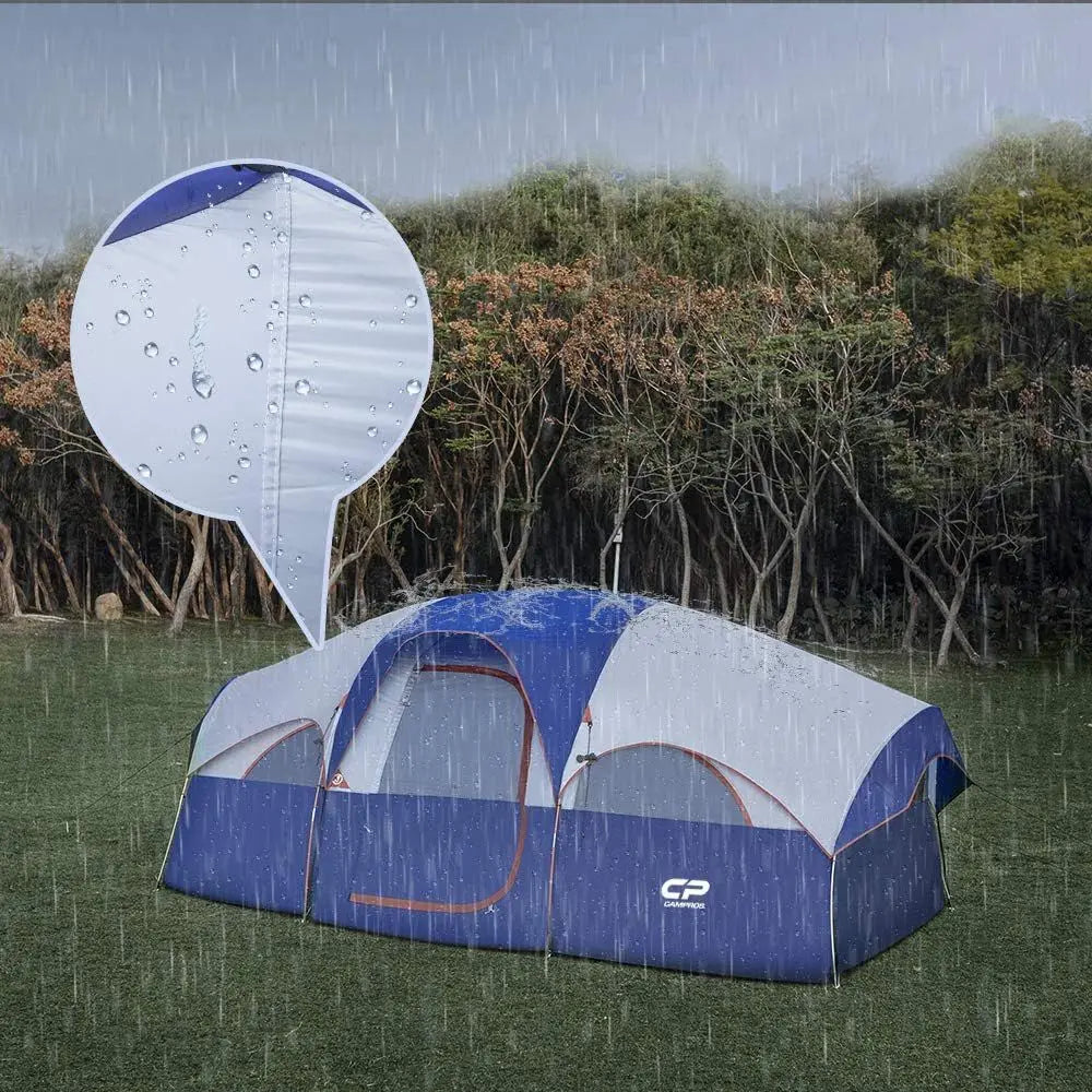 8-Person Weatherproof Camping Tent with 5 Mesh Windows, Double Layer, Divided Rooms, Portable and Easy to Carry
