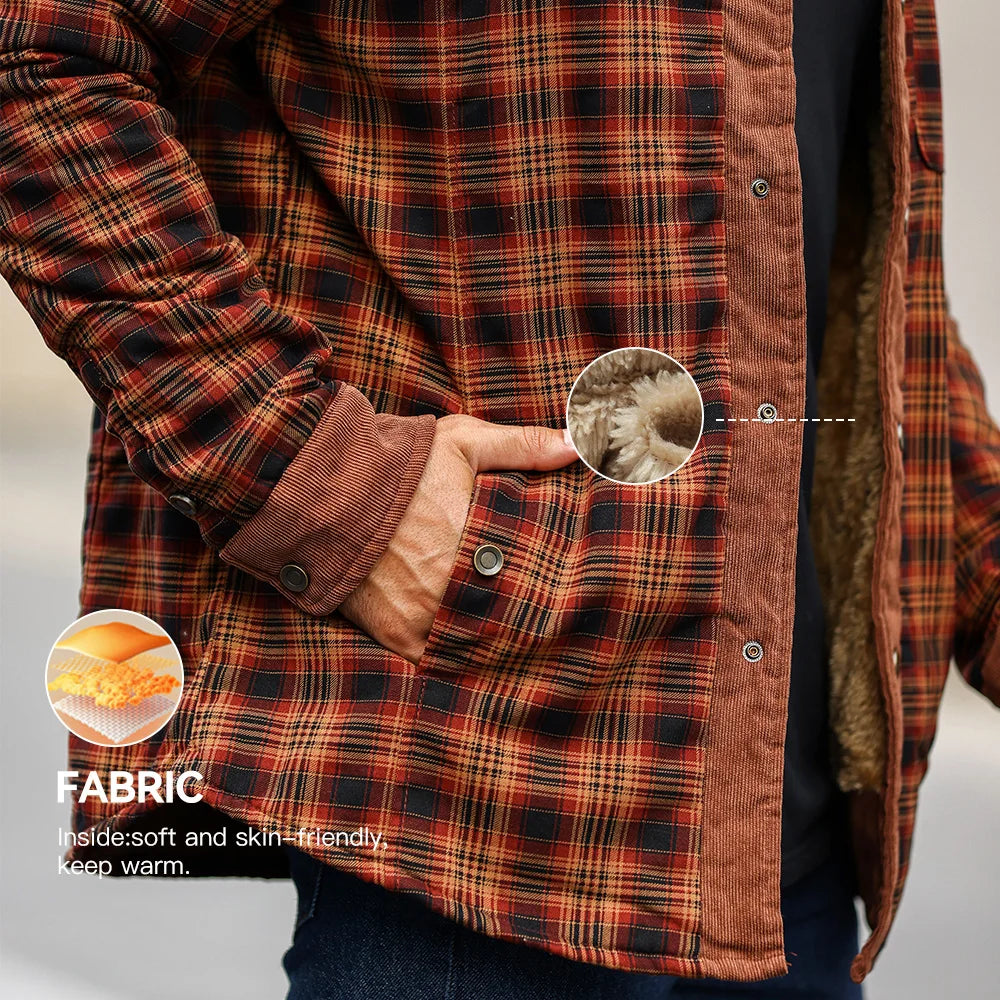 Men's Jackets Winter Windproof Warm 
Casual Bomber Coat Plaid Sherpa Lined Flannel Outdoor Classic  US Size