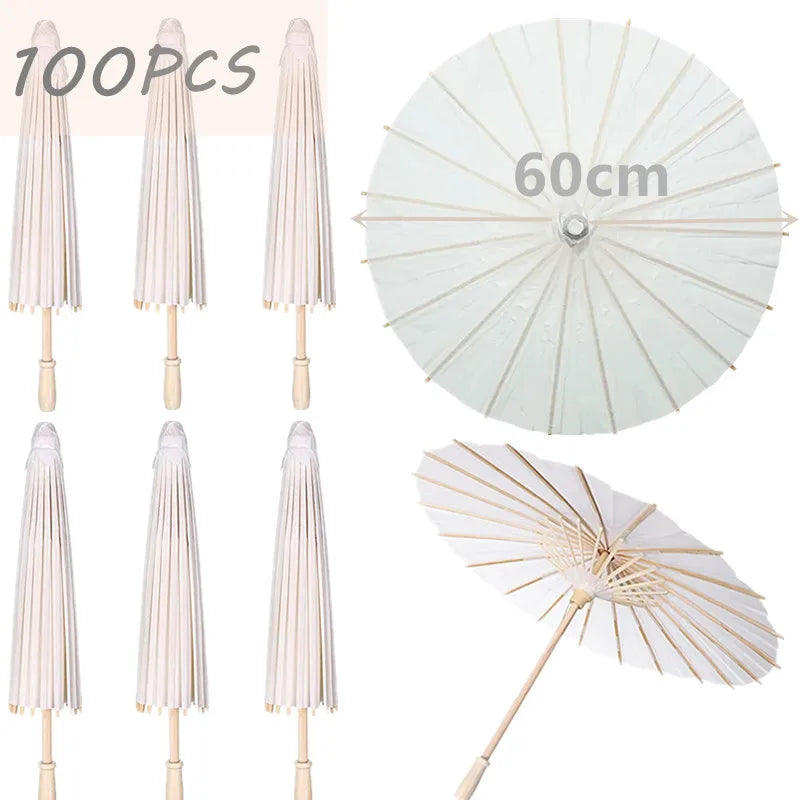 White Paper Parasol for Wedding Photo Cosplay Prop DIY Umbrella for Bridal Baby Shower Party 60cm 80cm 10/15/20/30/50/100Pcs