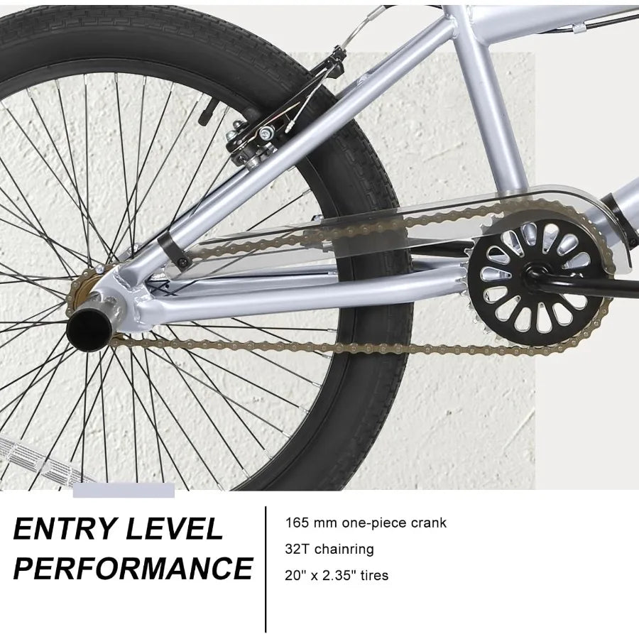 20 inch Freestyle BMX Bike for and Adults Men Women Hi-Ten Steel Frame 360 Degree Rotor Freestyle   Single Speed Teen Bike
