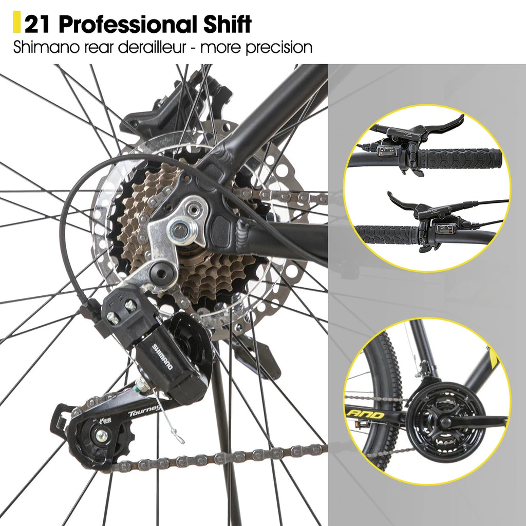 Hiland Aluminum Mountain Bike 21 Speeds,
Hydraulic Disc-Brakes, Lock-Out Suspension Fork, 
27.5 inch Wheel, Bike for Men Mens