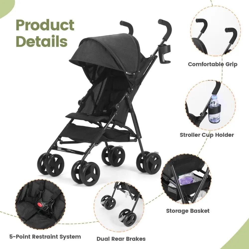 Umbrella Stroller, Lightweight Compact Foldable Baby Stroller 
for Travel, Easy One-Hand Fold, Multi-Position Canopy