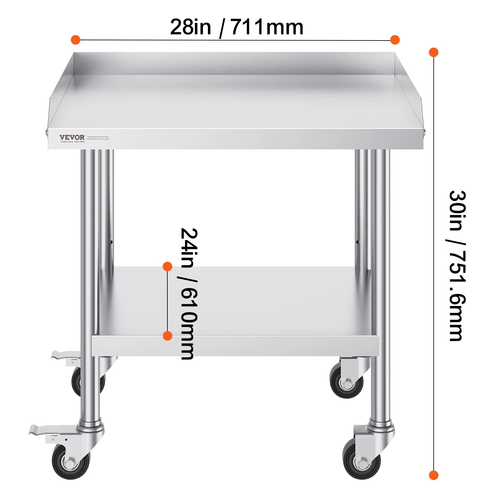 SucceBuy Stainless Steel Work Table Commercial Food Prep  
with 4 Wheels 
Heavy Duty for Restaurant Home