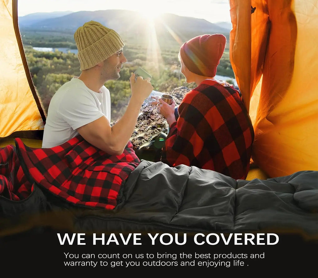 Extra Large Flannel Sleeping Bag for Adults, 0 Degree Cold Weather Camping with Pillow