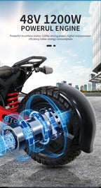 Arwibon GT06 1200W Foldable E-Scooter for Adults -
Max Speed 25MPH, 
48V 13AH/23.4AH, 11"Off-Road Tires