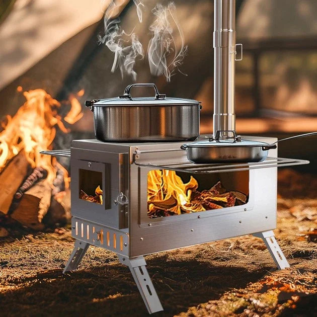 Hot Tent Stove,  , Portable Wood Stove with 6 Stainless Chimney Pipes for Outdoor Heating & Cooking