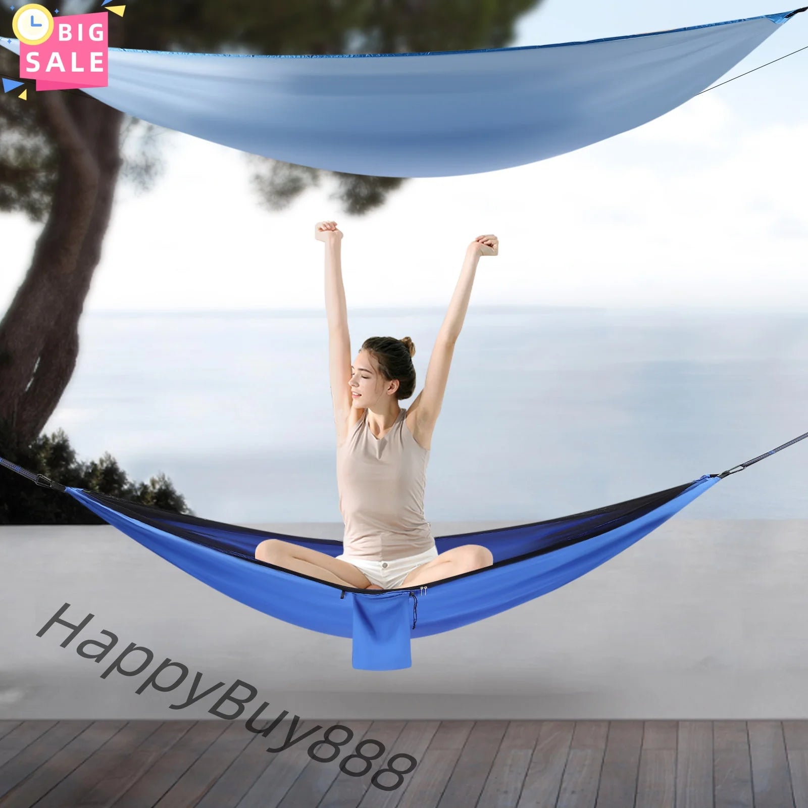 Blue Camping Hammock w/h Rain Fly Tarp Mosquito Net Tent Hammock for Backpacking and Travel