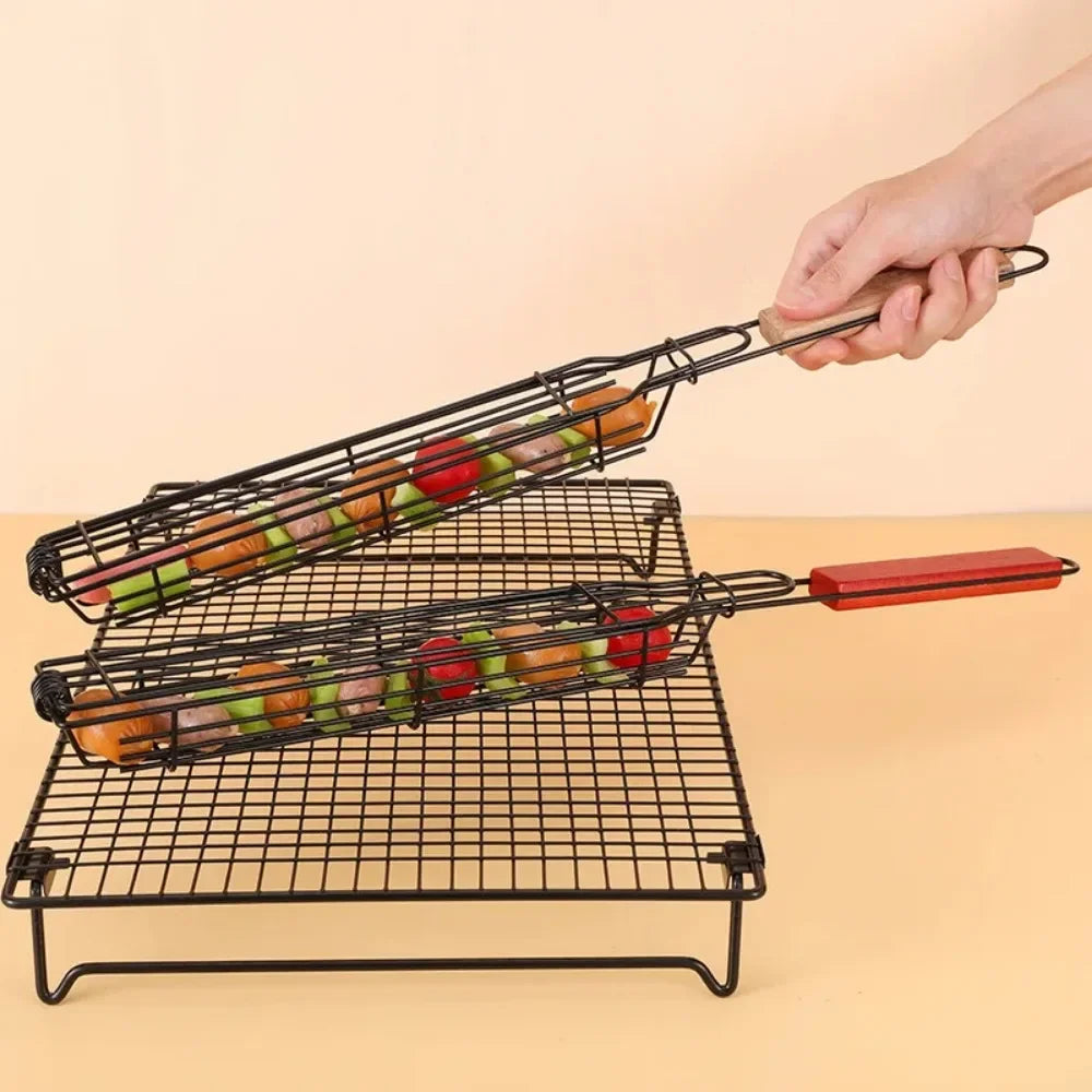 Barbecue Grill Stainless Steel Non-Stick Grill Basket with Handle 
BBQ, Roast Rack for Home Outdoor Picnic Kitchen Dining Tools