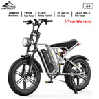 Airwest X5 Adult Electric Bike, 
750W Peak Power, 48V 13Ah Battery, 
20“*4 Fat Tire Ebike, 28MPH, UL 2849, 1 Year Warranty