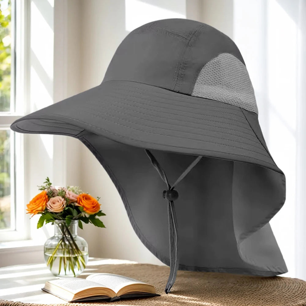 Summer 12CM Large Brim Sun Hat . 
Men Women Breathable Fishing Cap
Sun UV Protection Mesh Fisherman Hiking, Beach