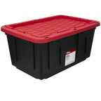 (6 pack/ 4pack) Hyper Tough Large Storage Bin, 27 Gallon Plastic Storage Container with Snap-On Lid, Black and Red