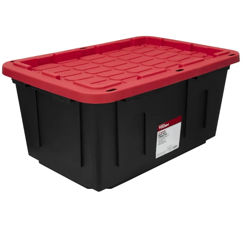 (6 pack/ 4pack) Hyper Tough Large Storage Bin, 27 Gallon Plastic Storage Container with Snap-On Lid, Black and Red