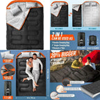 Two-Person XL Queen Size Sleeping Bag for Adults with Pillow, 
All-Season Camping Hiking Backpacking