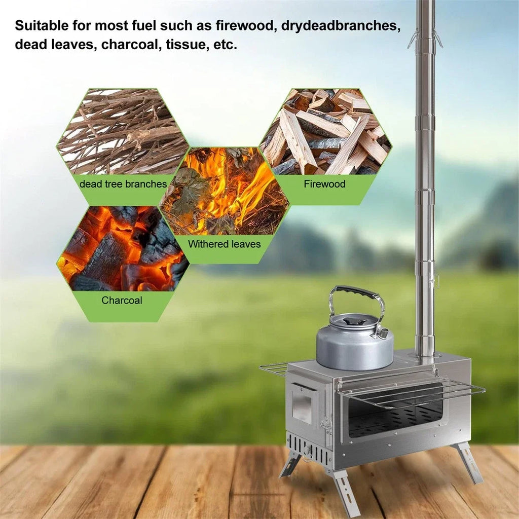 Hot Tent Stove,  , Portable Wood Stove with 6 Stainless Chimney Pipes for Outdoor Heating & Cooking