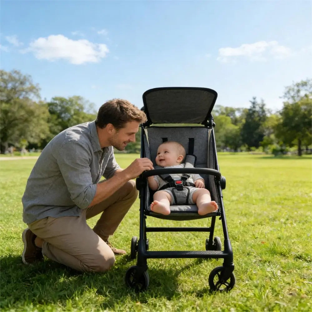 LIGHTWEIGHT STROLLER, 5-POINT HARNESS & ONE-HAND FOLD - Compact Travel Baby Pushchair with Canopy, All-Terrain Wheels