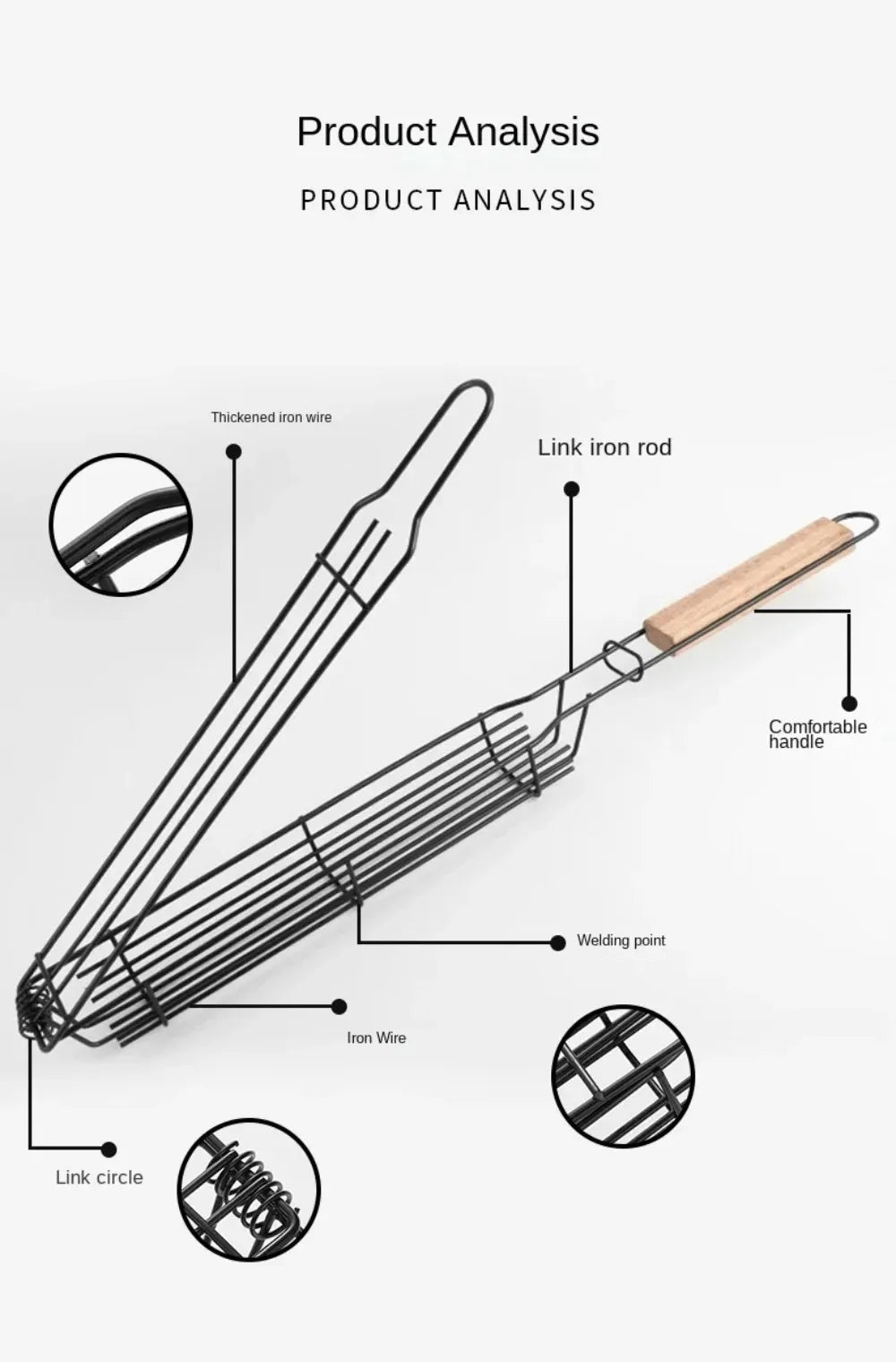 Barbecue Grill Stainless Steel Non-Stick Grill Basket with Handle 
BBQ, Roast Rack for Home Outdoor Picnic Kitchen Dining Tools