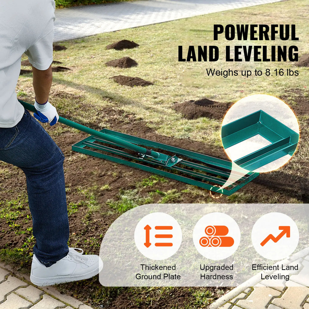 SucceBuy Lawn Leveling Rake 36inchx10inch 
Heavy-duty Lawn Leveler With 78inch Steel Extended Handle 
For Garden Golf Lawn Farm