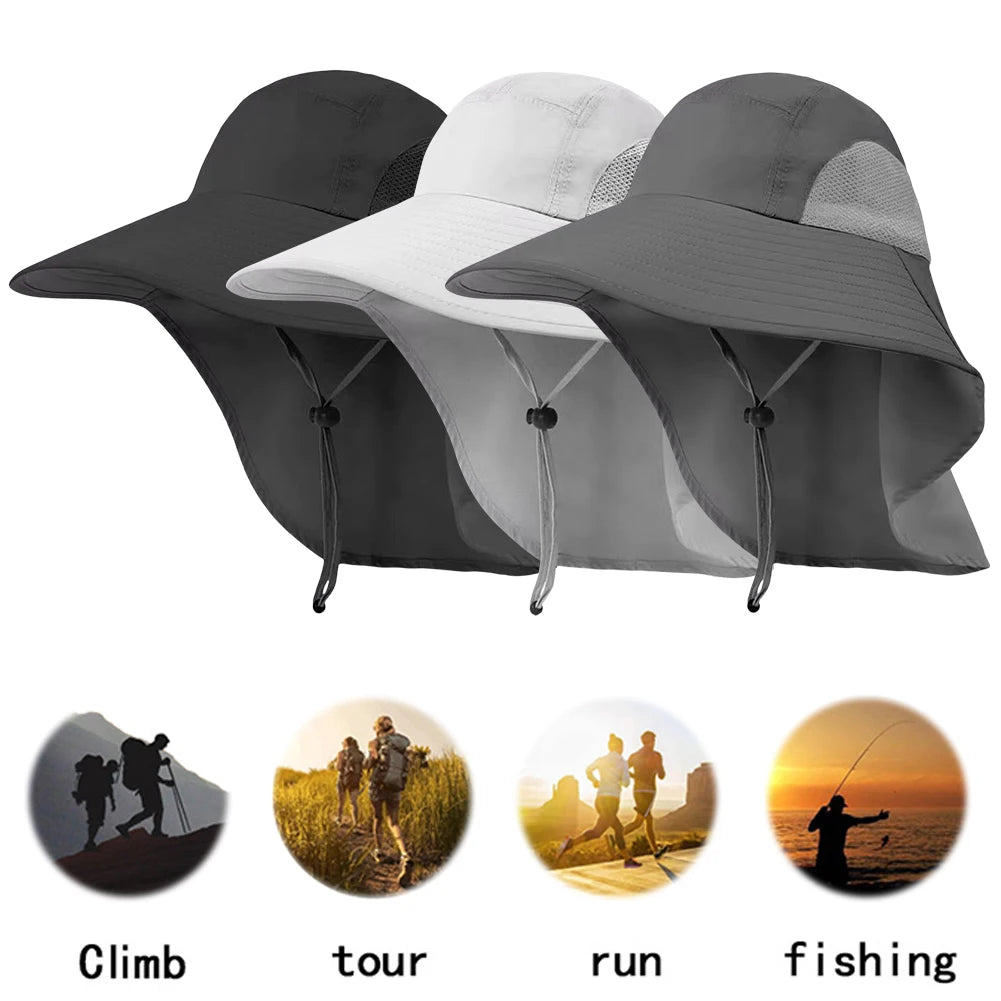 Summer 12CM Large Brim Sun Hat . 
Men Women Breathable Fishing Cap
Sun UV Protection Mesh Fisherman Hiking, Beach