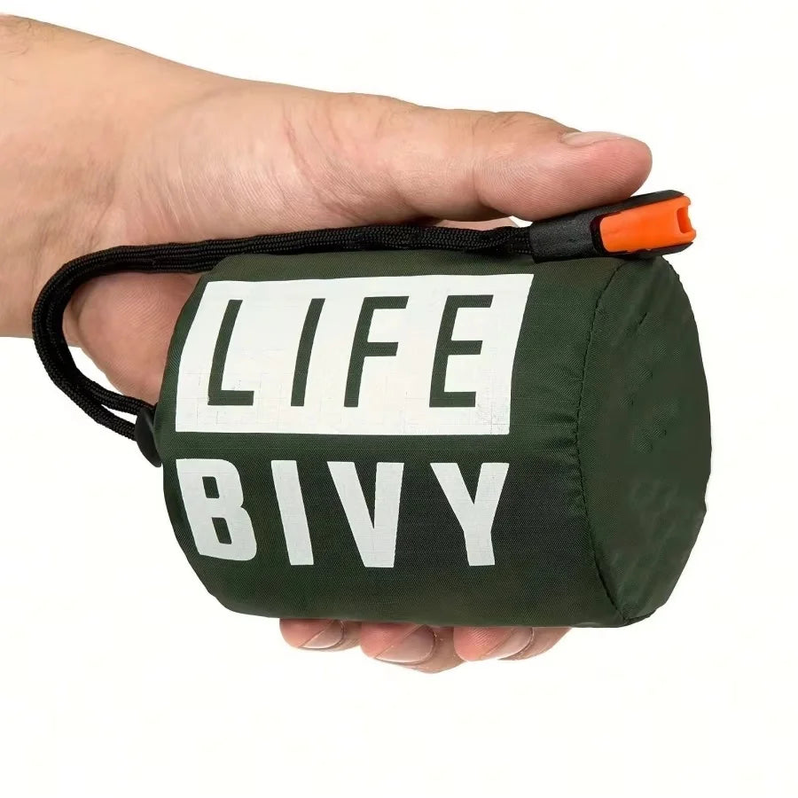 Compact & Lightweight Emergency Thermal Sleeping Bag -
Waterproof, Mylar - Enhanced for Outdoor Camping, EDC & First Aid Rescue
