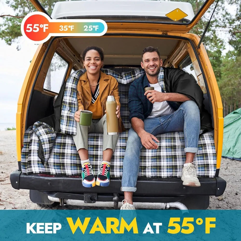 Queen Size Flannel Sleeping Bag for Adults, 
Ideal for Cold Weather Camping, Two Person, Includes 2 Pillows