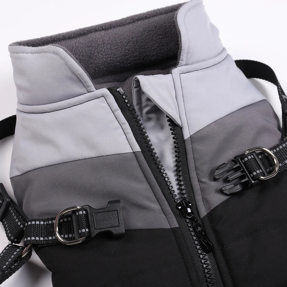 Waterproof Winter Dog Coat With Warm Fleece Lining Adjustable Buckle And Double D-Ring Harness For Small Medium And Large Dogs