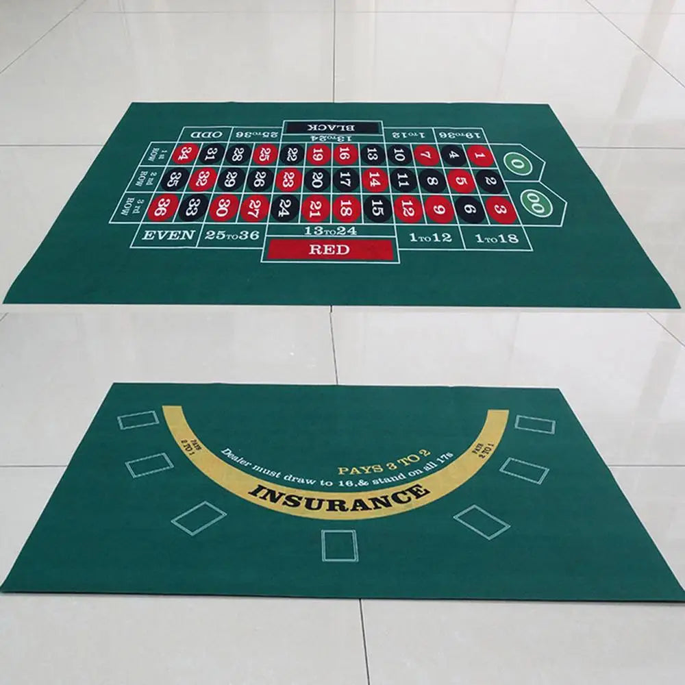 Double-sided Poker Layout Mat Blackjack and Texas Holdem Available Table Mat Craps and Roulette Table Felt Green Fabric Mat