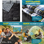 Queen Size Flannel Sleeping Bag for Adults, 
Ideal for Cold Weather Camping, Two Person, Includes 2 Pillows