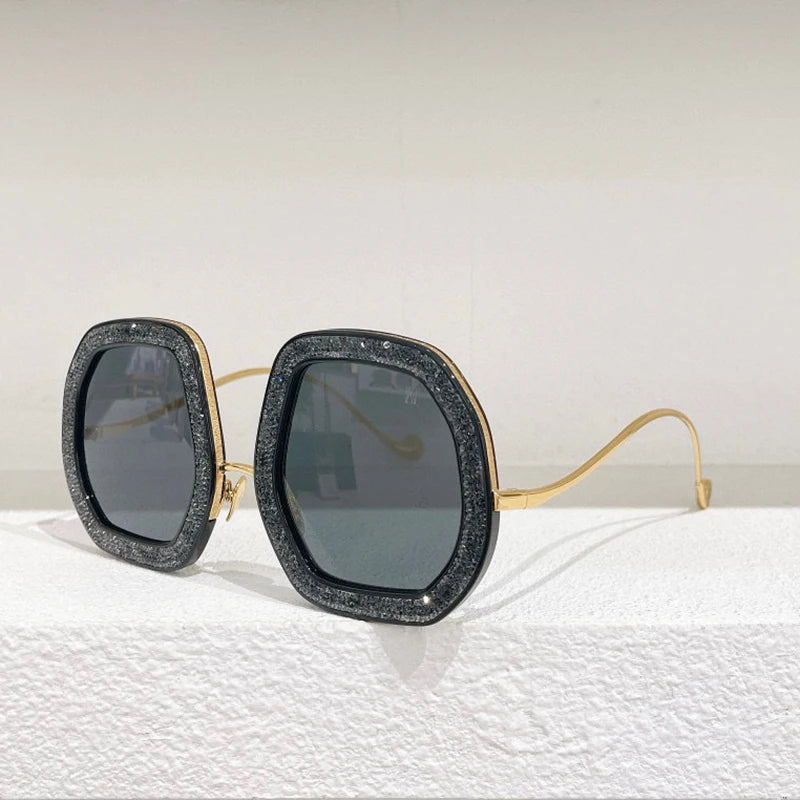 Oversized Polygon Sunglasses Women 2022 Luxury Diamond Shiny Crystal 
Men Shade Hipster Party Eyewear