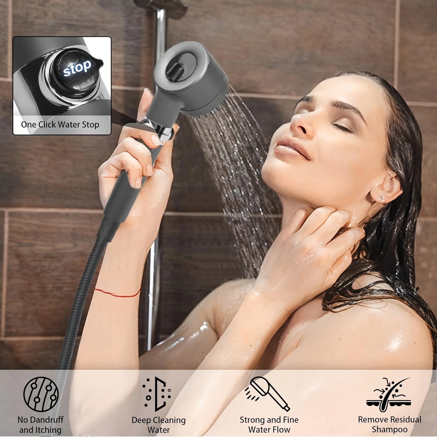 High Pressure Shower Head ,
Scalp Massager,   Shampoo Brush - Softens Hard Water - 3 Settings - Detachable Design