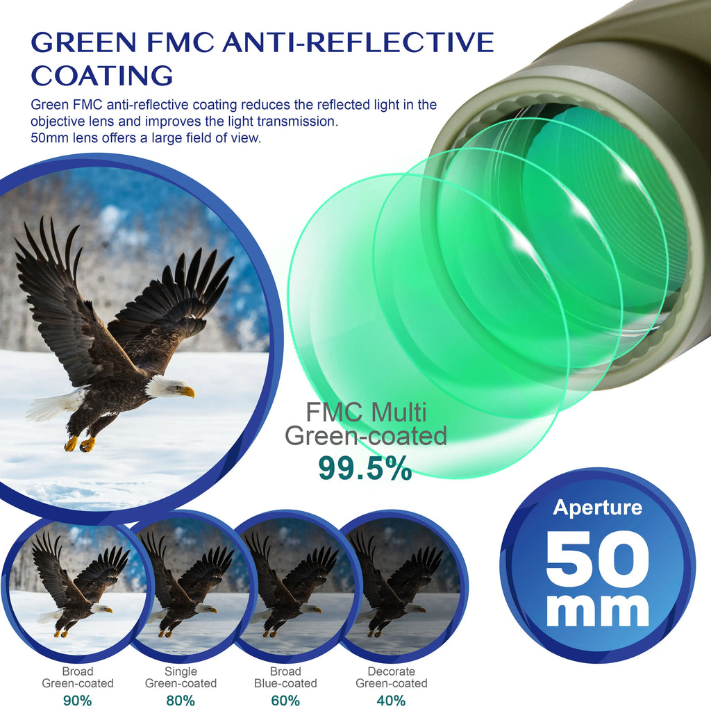 10X50 HD Marine Binoculars with Rangefinder Compass 
BAK4 Prism 50mm FMC Lens 
Waterproof for Outdoor Hunting -  Boating -  Camping