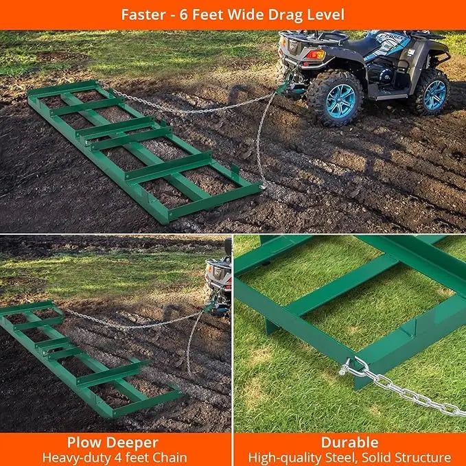 Land Leveler 48" Width, Heavy Duty Drag Harrow for ATV, UTV, Tractor - Lawn Rake, 
Versatile Applications, Enhanced Depth
