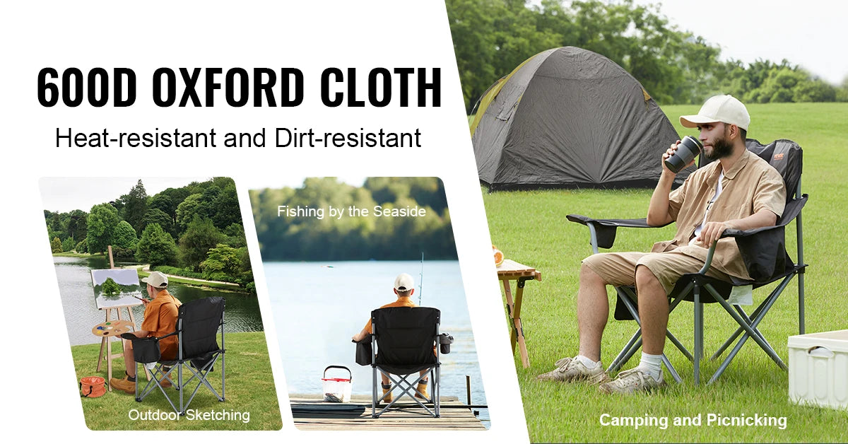 SucceBuy Camping Folding Chair for Adults  
Portable Quad Lumbar Back , Padded Arm  with Side Pockets for Beach, Lawn, Picnic