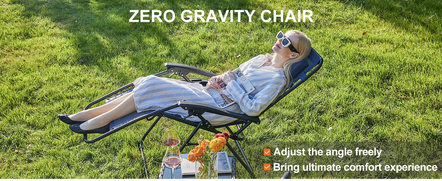 Zero Gravity Set of 2 Portable Recliners
Camping ,Patio , Outdoor Garden Lounge Chair with Cup Holder ,Trays & Adjustable Pillow