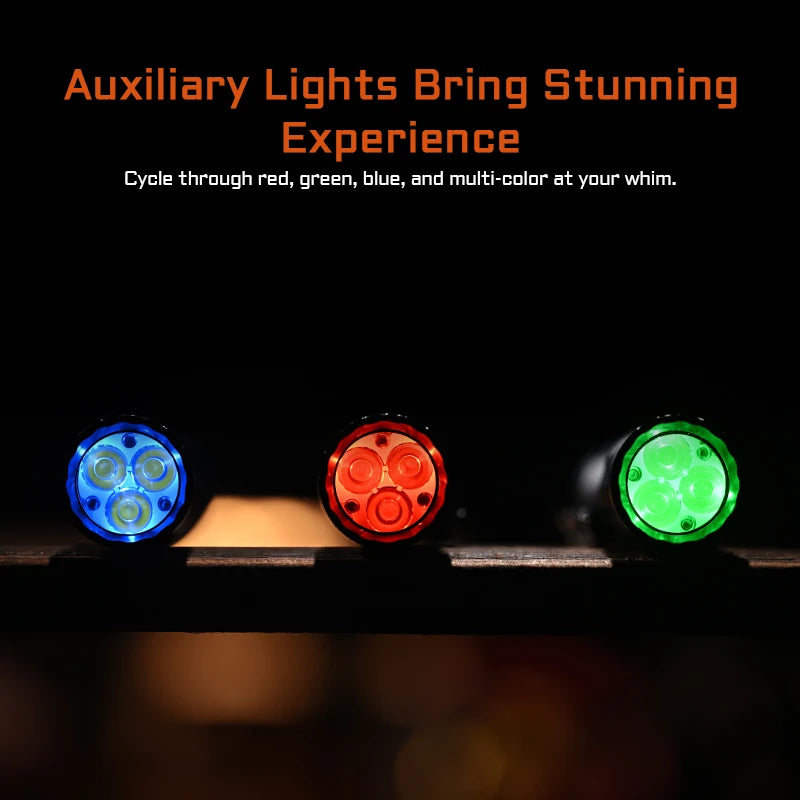 ACEBEAM EC20 new released Led flashlight
EDC LUXEON HL4X Leds 2800 lumens 
340 meters 18650 battery multi-color auxiliary lights
