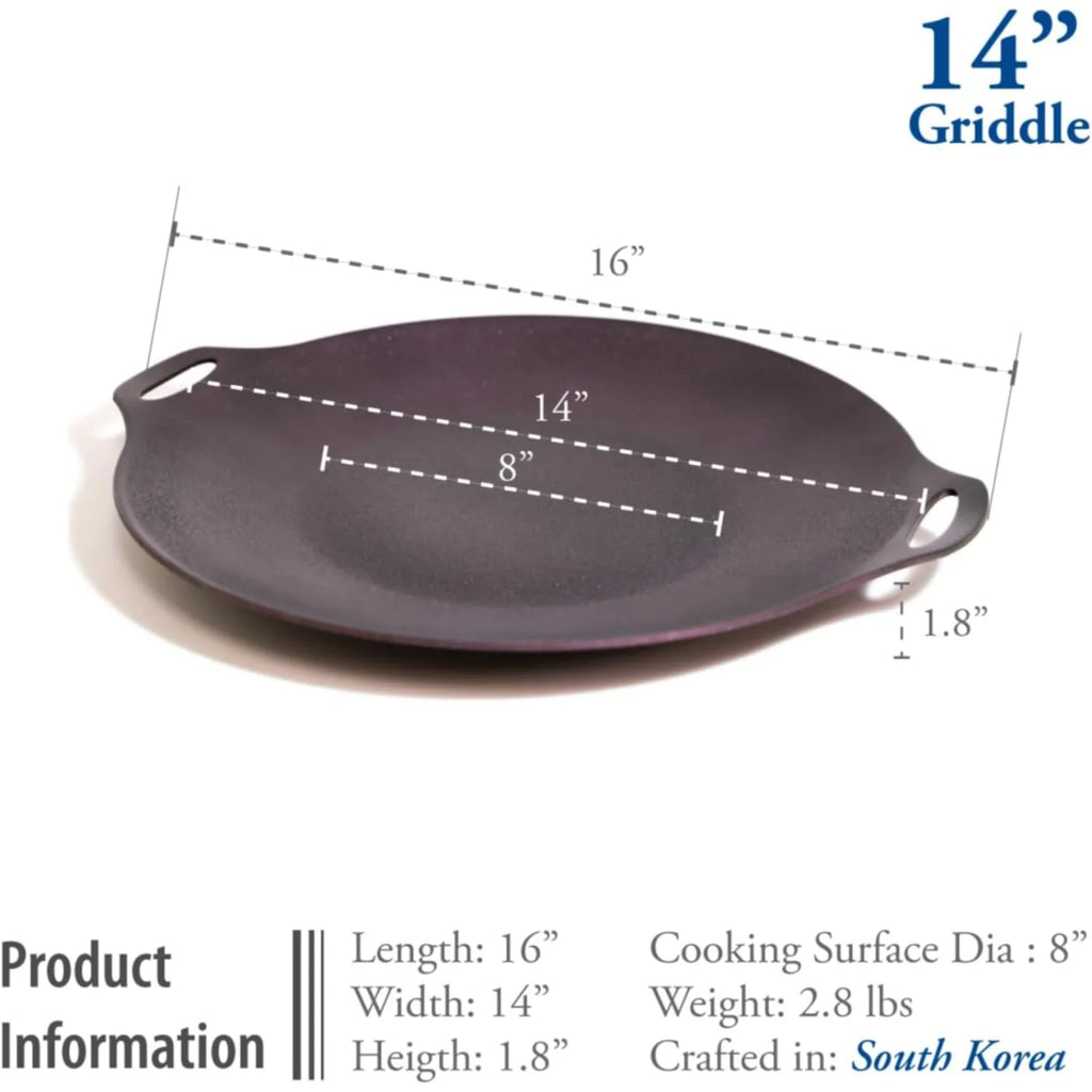 14-inch Nonstick Round Griddle Grill Pan,
for Korean BBQ/Teppanyaki , Tawa, Roti / Induction Ready/Made in Korea