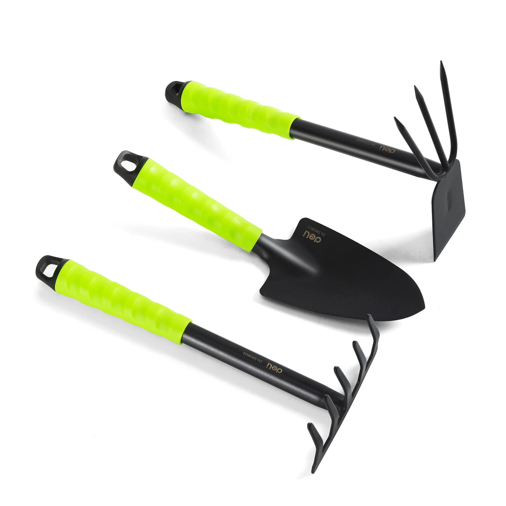Deli Garden  Set 3 Piece Heavy Duty Gardening Hand Tools Kit 
with Hand Trowel,Hoe and Rake, Delicate Gift for Planting