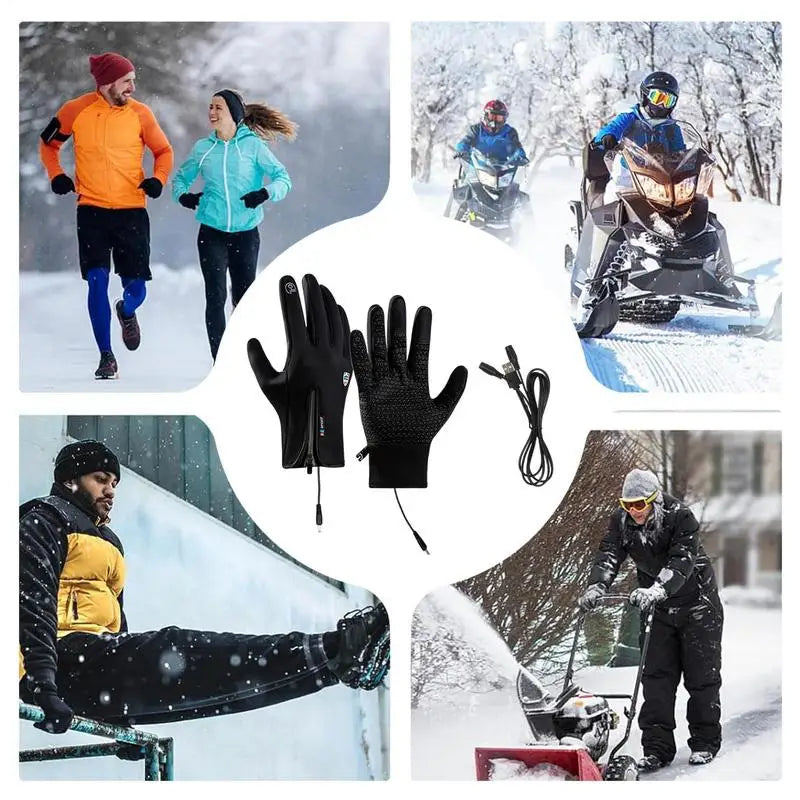 Rechargeable Heated Gloves Rechargeable Hand Warming Gloves Non-Slip Winter Gloves With Zipper Design Ice Fishing Gear For Men