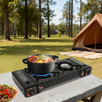 2 Burners-- Portable Camping Stove,     2.5KW Auto Ignition
Butane/LPG Gas  w/Baking Tray+Carrying Case for RV Outdoor Picnic BBQ