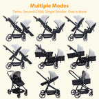 Double Stroller Track 
Tandem Stroller for Infant and Toddler,
 Foldable Pushchair Bassinet Pram, Multi-Position Reversible
