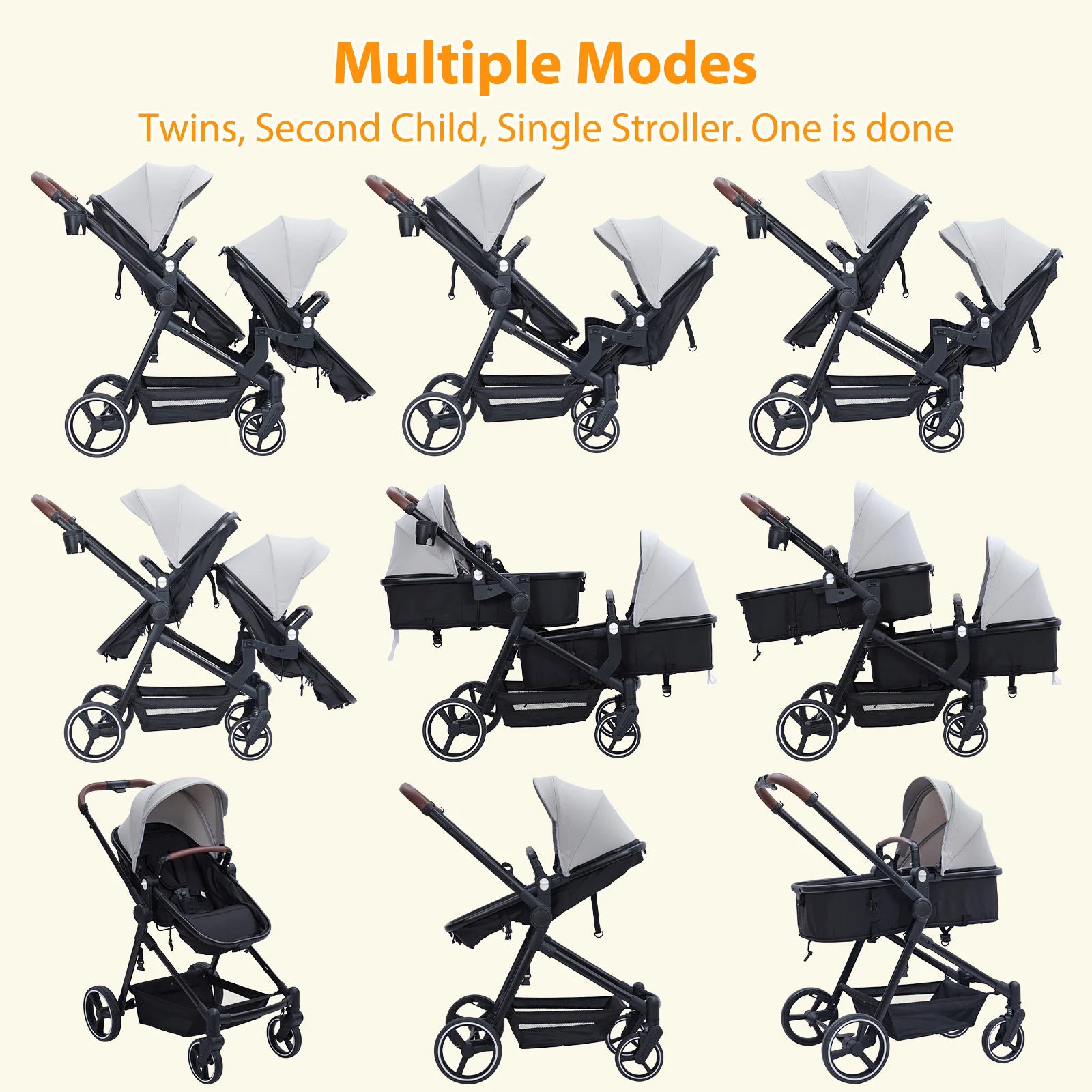 Double Stroller Track 
Tandem Stroller for Infant and Toddler,
 Foldable Pushchair Bassinet Pram, Multi-Position Reversible