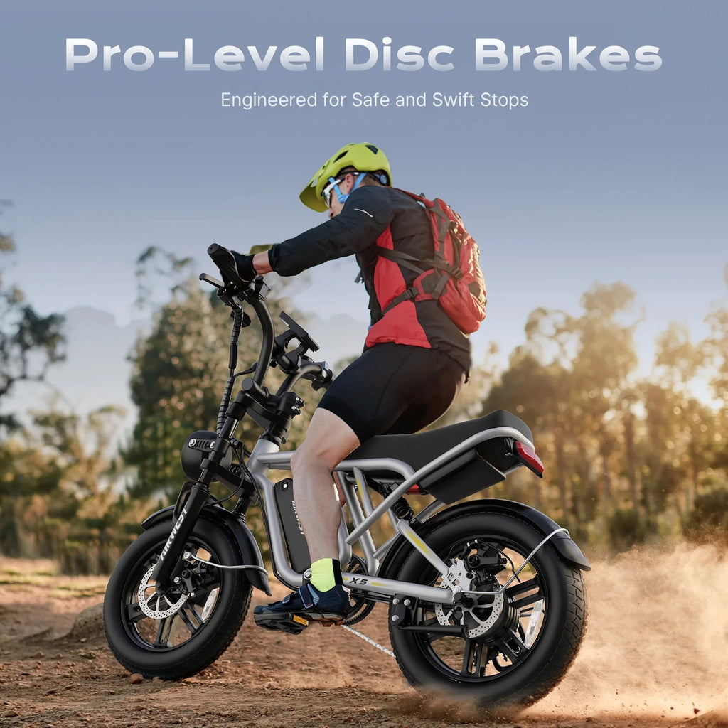 Airwest X5 Adult Electric Bike, 
750W Peak Power, 48V 13Ah Battery, 
20“*4 Fat Tire Ebike, 28MPH, UL 2849, 1 Year Warranty