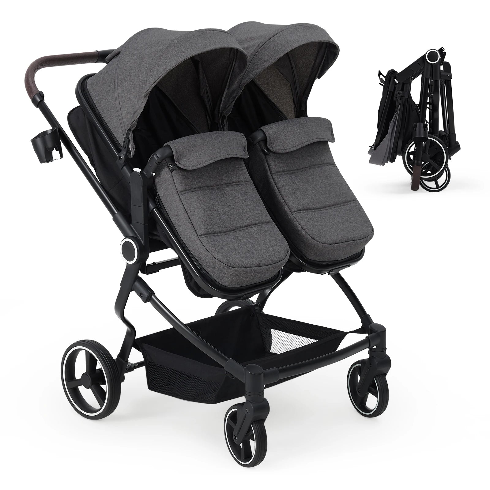 Double Stroller for Newborn and Toddler, 
 with Lightweight Compact Fold, Adjustable Cancline