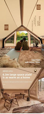 Inflatable tent camping for 1-6 people, hand pump inflation large tent, with skylight and chimney waterproof oxford cloth all