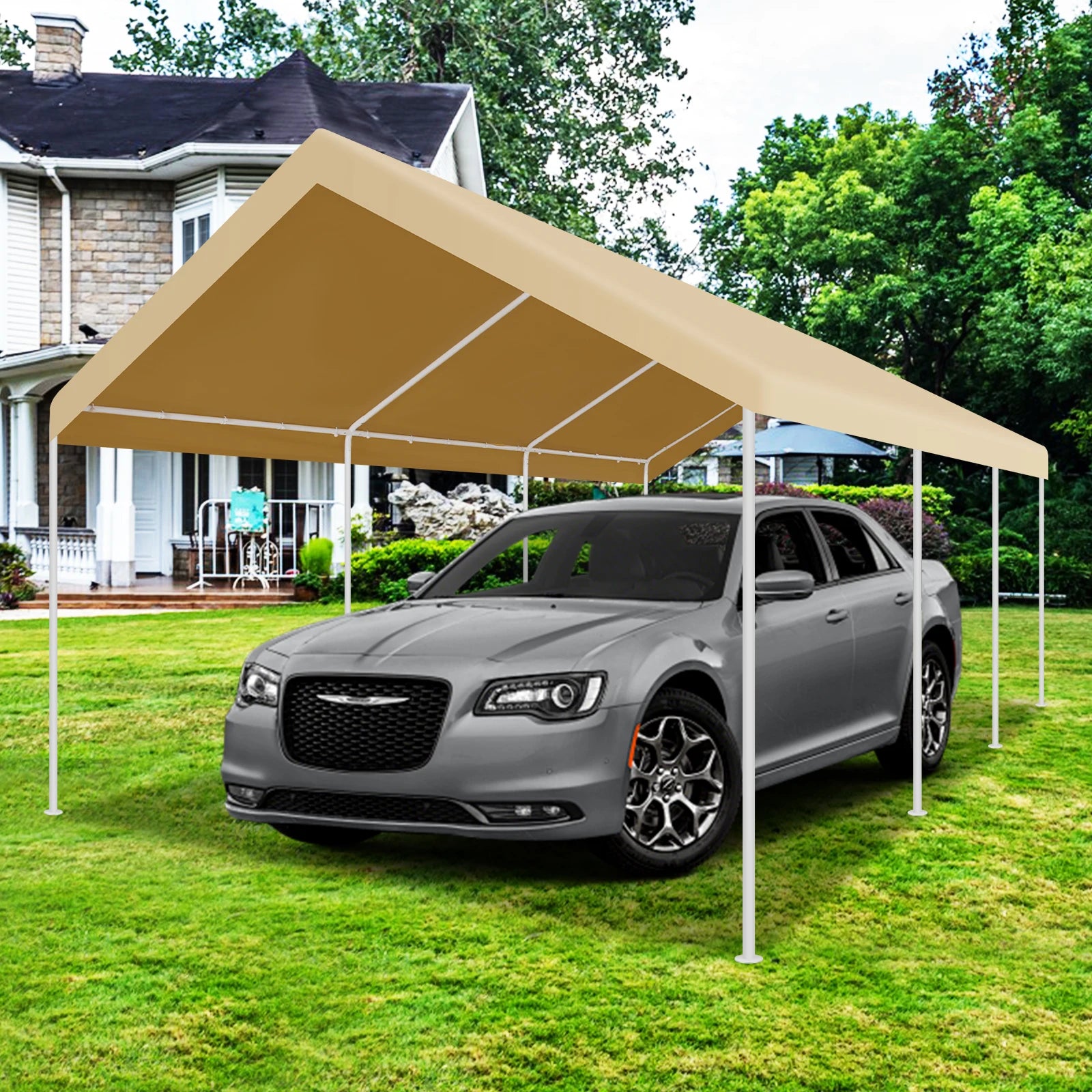 12x20ft Carport Heavy Duty, Portable Garage with Built-in Sandbags, Car Canopy for Truck, Boat, SUV with All-Season Tarp fall