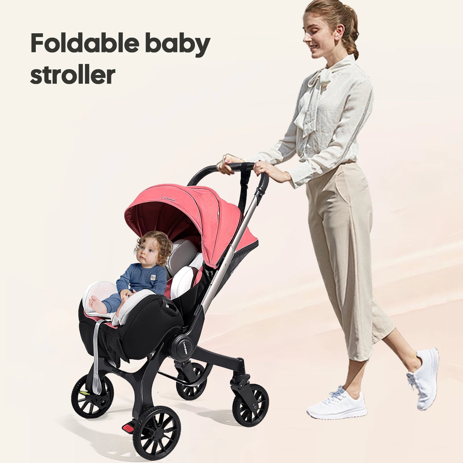 Multi-functional baby stroller, Foldable , Outdoor handcart, Adjustable backrest, Bidirectional push high view