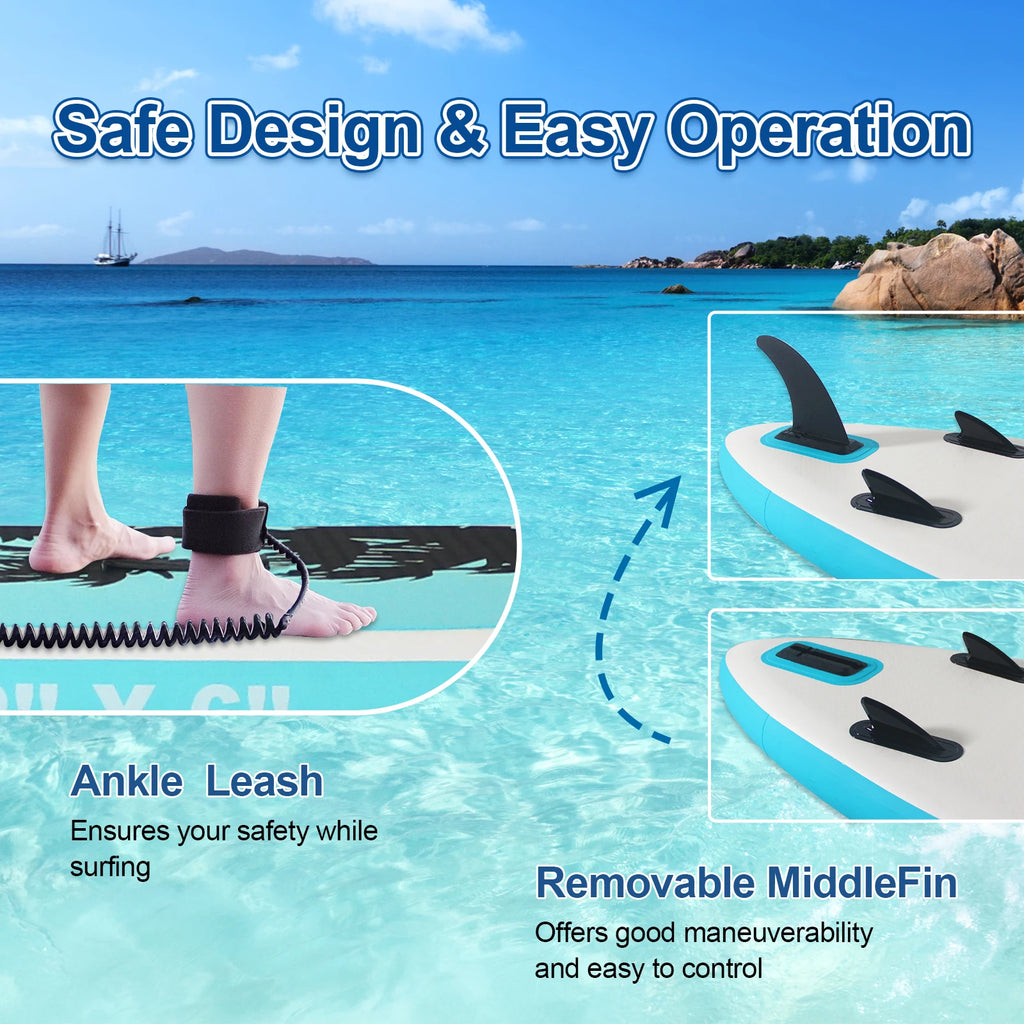 Portable Inflatable Stand Up Paddle Board 10'6"×32"×6",
 Premium PVC, Full Kit for Adults/Youth