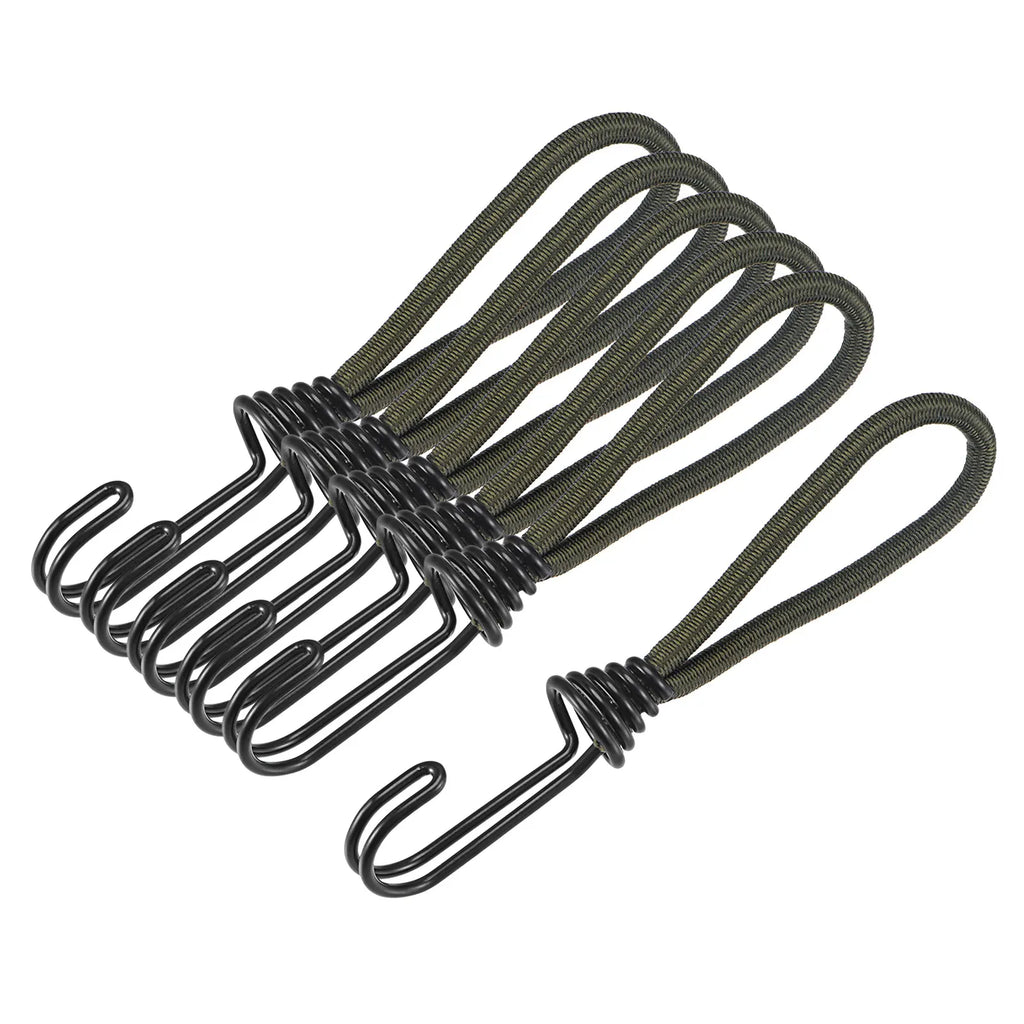 Elastic Cords with Hook 6 Inch Tarp Straps Ropes Fixed for Outdoor Camping Tent Canopy Awnings Cover Dark Green, Pack of 10