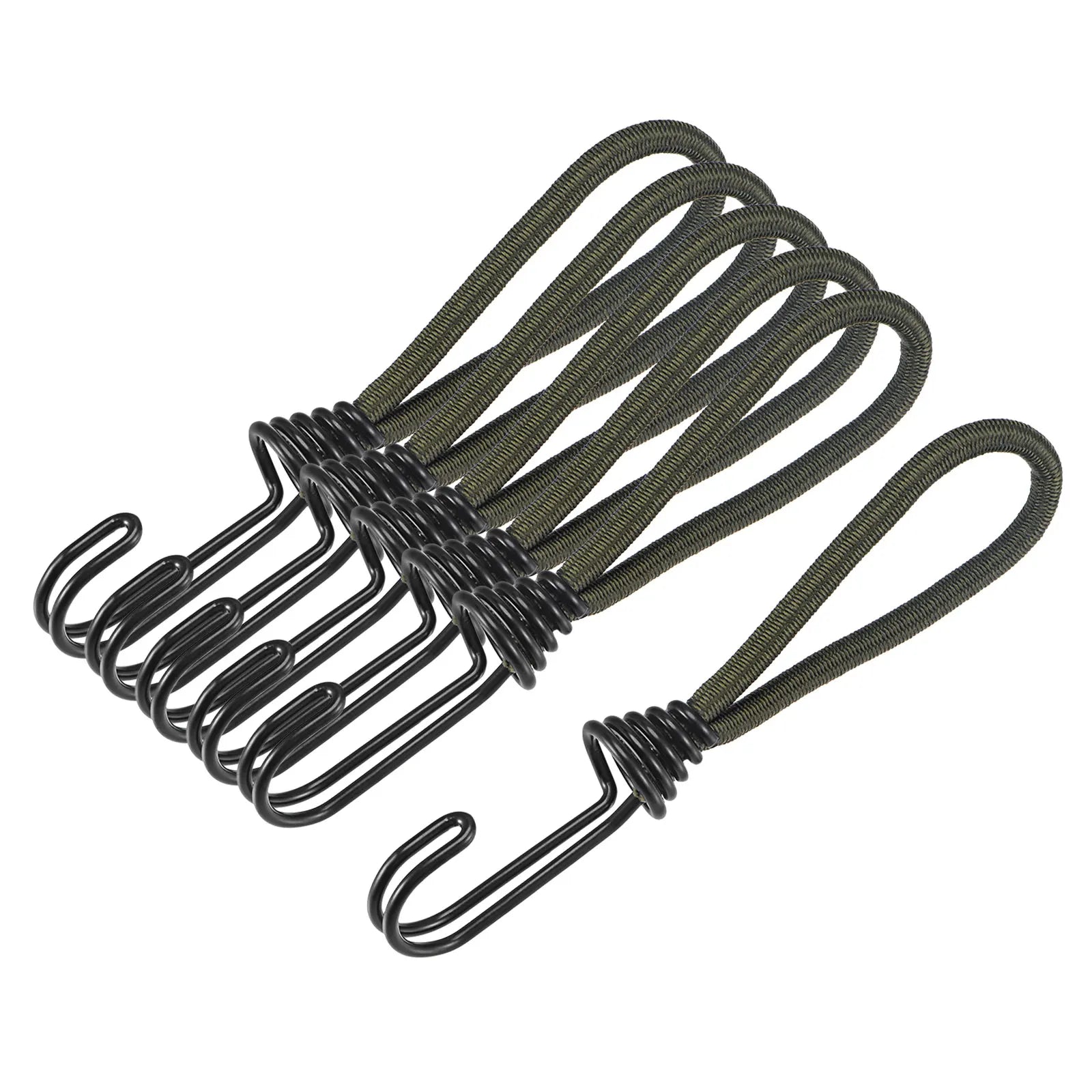 Elastic Cords with Hook 6 Inch Tarp Straps Ropes Fixed for Outdoor Camping Tent Canopy Awnings Cover Dark Green, Pack of 10